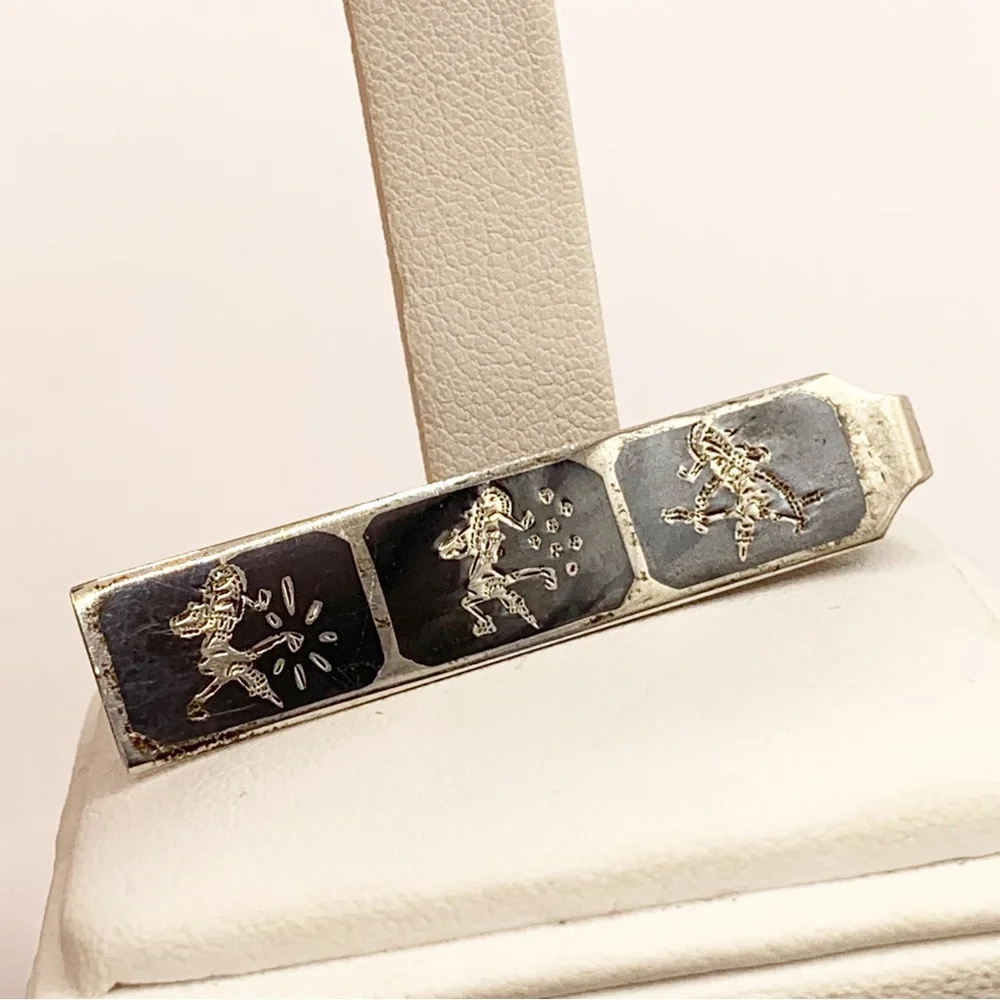 Vintage Siam Sterling silver Asian Niello enamel men’s tie clip